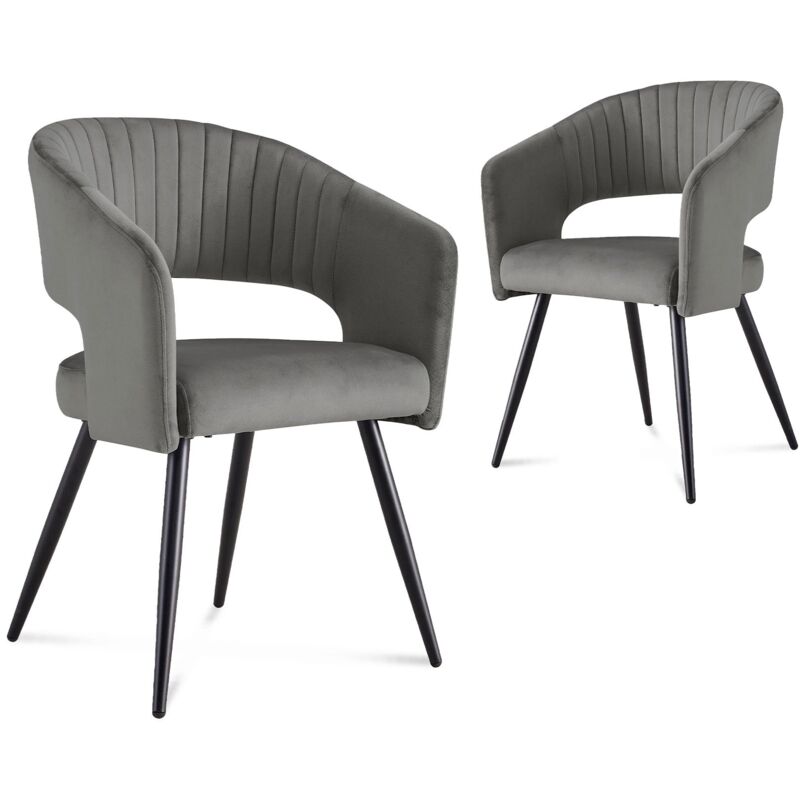 Deco In Paris - Lot de 2 chaises design en velours gris gloria Deco In Paris - Lot de 2 chaises design en velours gris gloria
