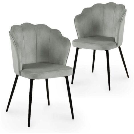 Lot de 2 chaises design en velours gris pieds noirs GARANCE