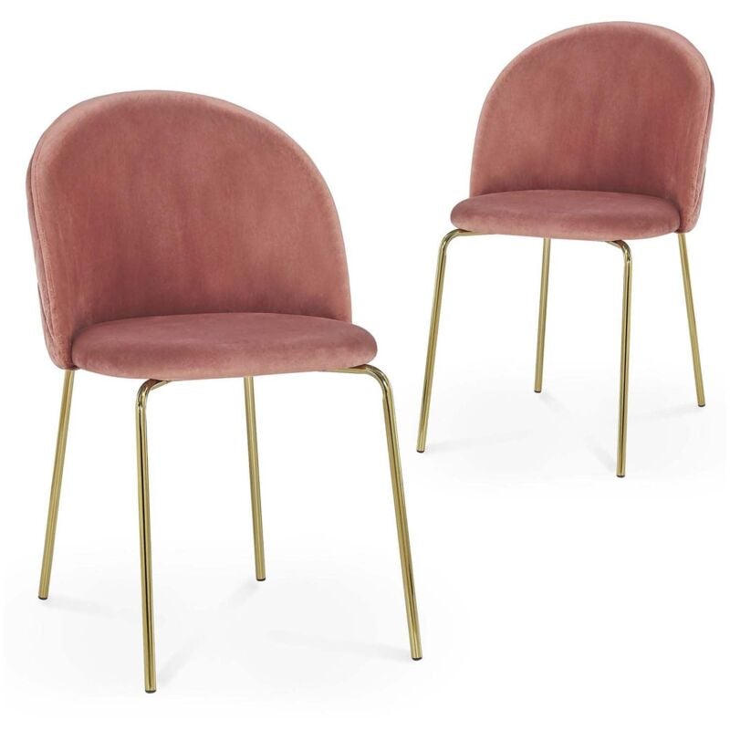 KENNETH - Lot de 2 chaises design en velours rose KENNETH