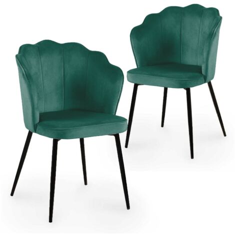Lot de 2 chaises design en velours vert pieds noirs GARANCE