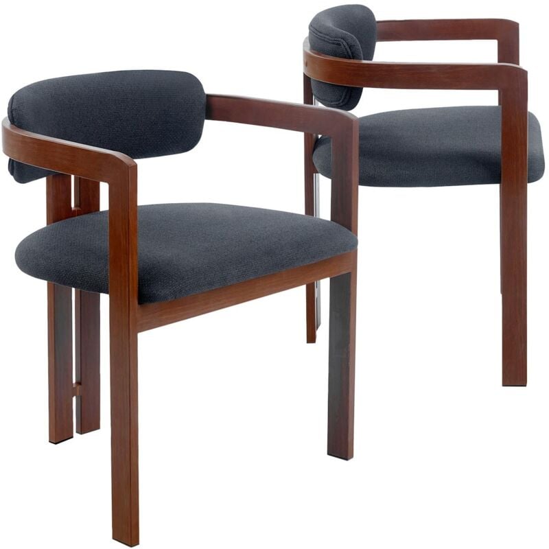 Cotecosy - Lot de 2 chaises design Galilea Métal Effet bois foncé et Tissu Anthracite