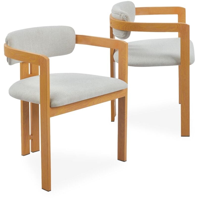 Cotecosy - Lot de 2 chaises design Galilea Métal Effet bois clair et Tissu Beige