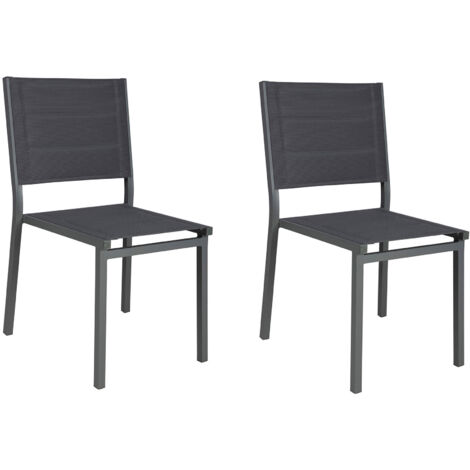 Lot de 2 chaises d'extérieur en textilène matelassé et aluminium gris