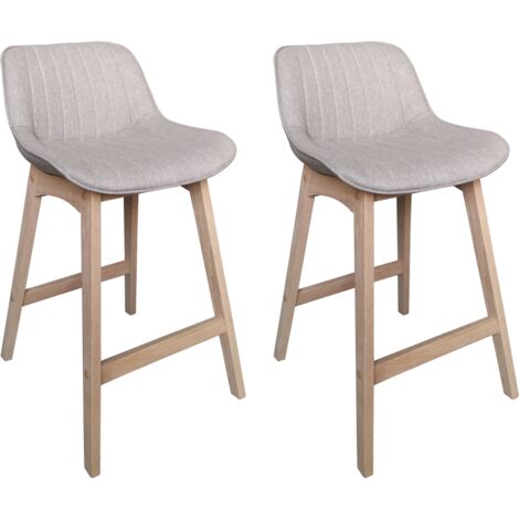 Lot de 2 chaises d'ilot 65 cm en chêne et assise tissu gris clair MELLOW - Gris Clair