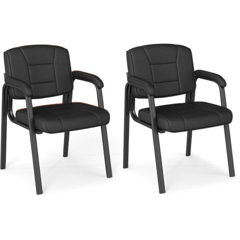 Lot de 2 Chaises d'Invités, Chaise de Bureau Moderne pour Réunions Structure en Métal et Accoudoirs Rembourrés, pour Salle d'Attente, Conférence, Noir