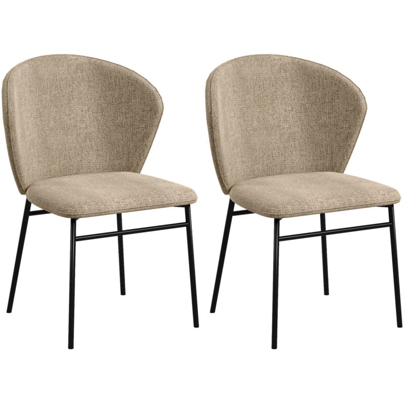 Homcom - Lot de 2 chaises grand confort dossier enveloppant piètement acier noir revêtement tissu aspect lin marron clair