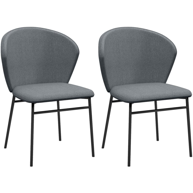 Homcom - Lot de 2 chaises grand confort dossier enveloppant piètement acier noir revêtement tissu aspect lin gris