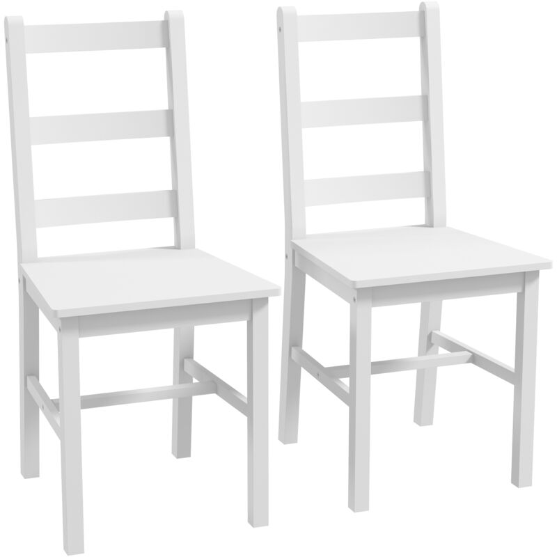 Homcom - Lot de 2 chaises dossier lattes style rural chic bois de pin blanc