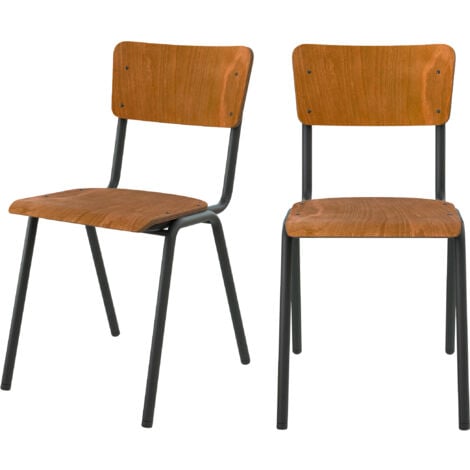 Lot de 2 chaises écolier empilables en bois foncé - CLEM