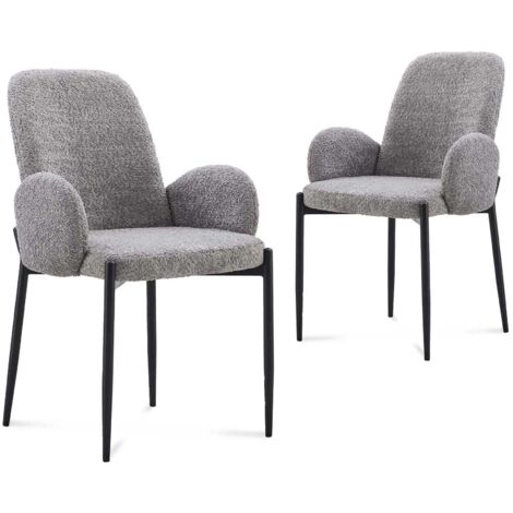 Lot de 2 chaises effet peau de mouton gris KAMILIA