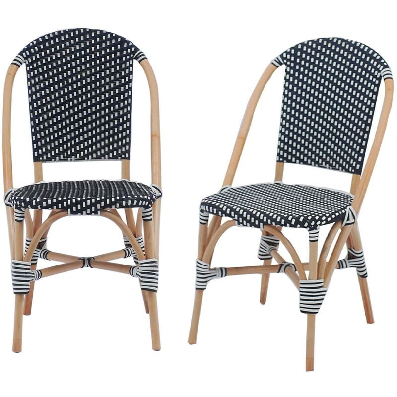 Sweeek - Lot de 2 chaises empilables bistrot en rotin et polyrotin noir et blanc. l 48 x p 58 x h 90cm