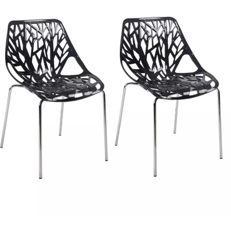 Lot de 2 chaises empilables noires avec pieds métal chromé - timber