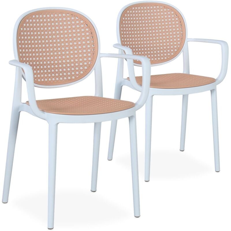 Lot de 2 chaises empilables Chapline Polypropylène effet cannage Beige et Blanc