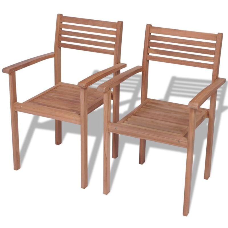 Lot de 2 Chaises empilables de jardin，Siège de Terrasse Chaise d'extérieur Bois de teck solide CFW693697