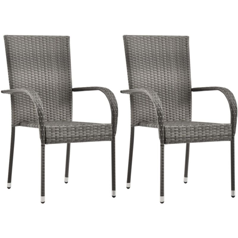 Lot de 2 Chaises empilables d'extérieur, Chaises d'extérieur, Fauteuils de jardin gris résine tressée togp72487 DESIGN IN