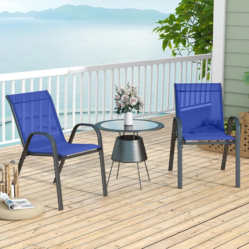 Lot de 2 Chaises Empliables Tissu Respirant Structure Antirouille Charge Max 120KG Jardin Terrasse Bleu CW1503 design in