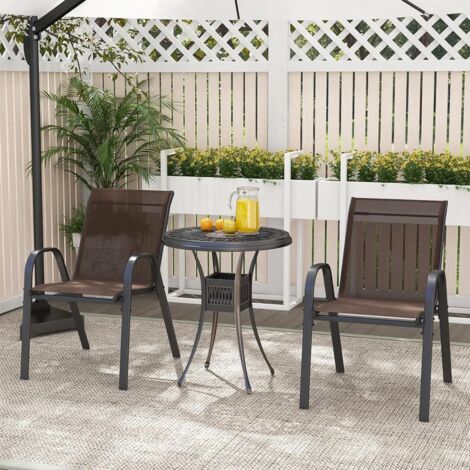 Lot de 2 Chaises Empliables Tissu Respirant Structure Antirouille Charge Max 120KG Jardin Terrasse Marron CW13892