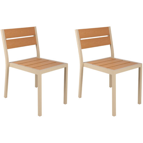 Lot de 2 chaises en aluminium et bois Creme