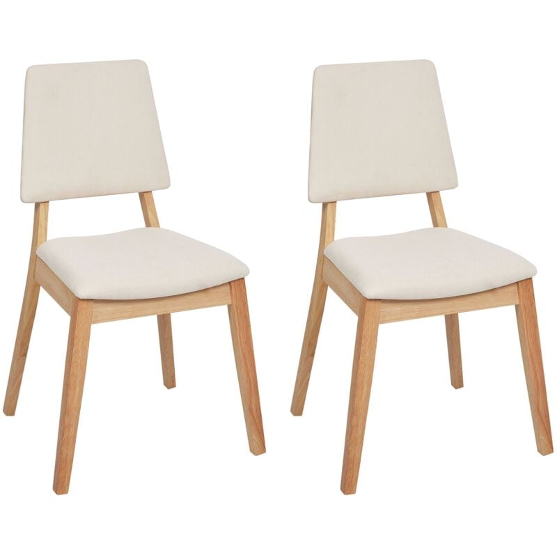 Beliani - Lot de 2 Chaises en Bois Clair Salle à Manger Dossier et Assise Rembourrés Beige Clair Merrill