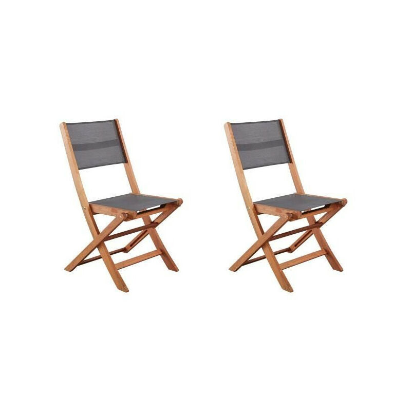 Sans Marque - Lot de 2 chaises en bois d'acacia fsc et textilene - Gris
