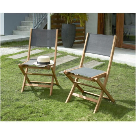 Lot de 2 chaises en bois dacacia FSC et textilene - Gris