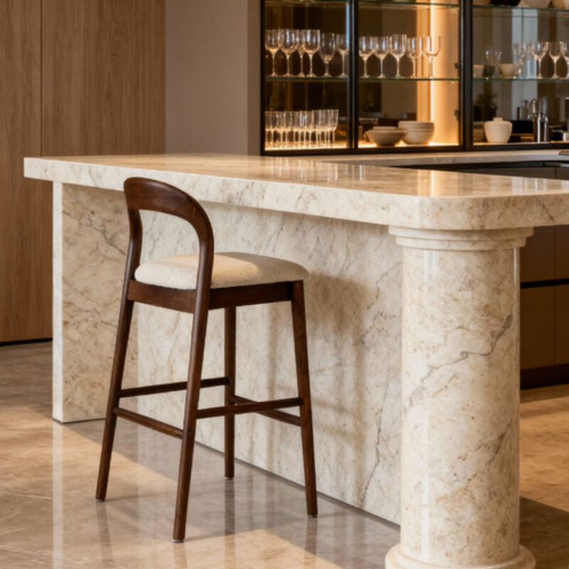 Chaise de bar en bois 46x48x98.5 cm, cadre en frêne, assise rembourrée, pour bureau, restaurant, bar - Noyer et Blanc