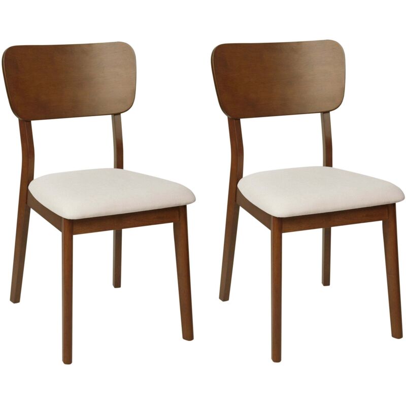 Beliani - Lot de 2 Chaises en Bois Foncé Salle à Manger Assise Tapissée Coussins Beige Clair Minier