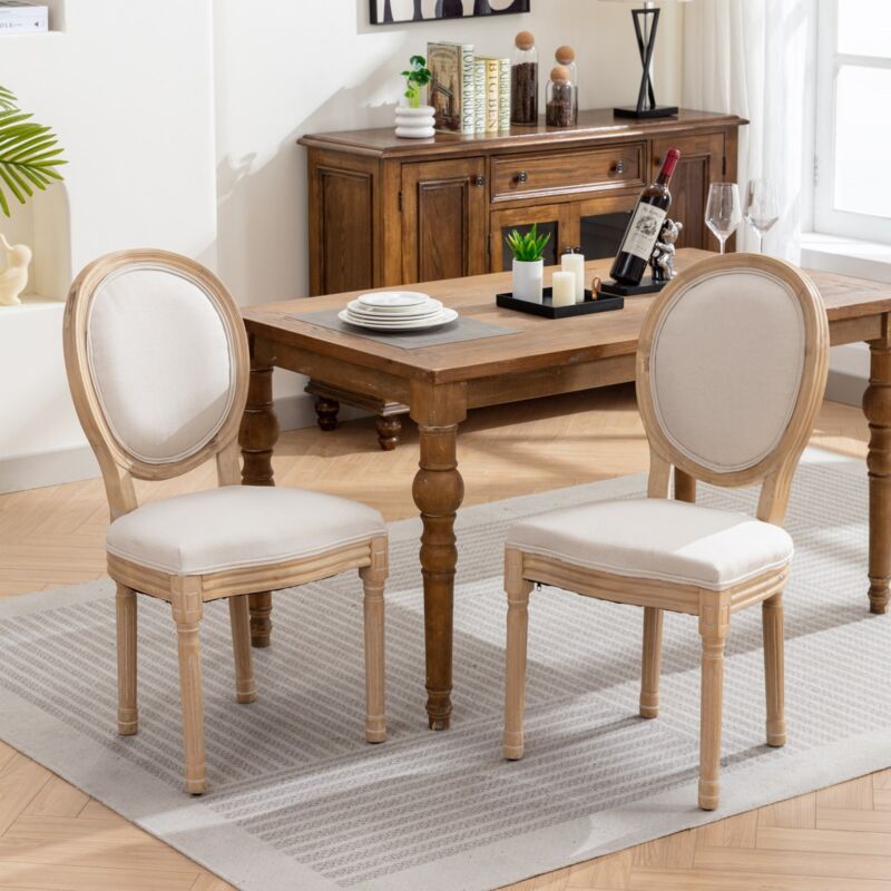 Lot de 2 Chaises en Bois Massif - Dossier confortable en lin