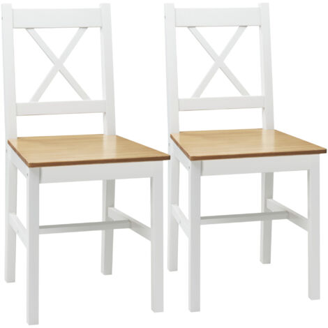 Lot de 2 Chaises en Bois Massif, Esprit Campagne, Dossier Croisé, Blanc et Chêne
