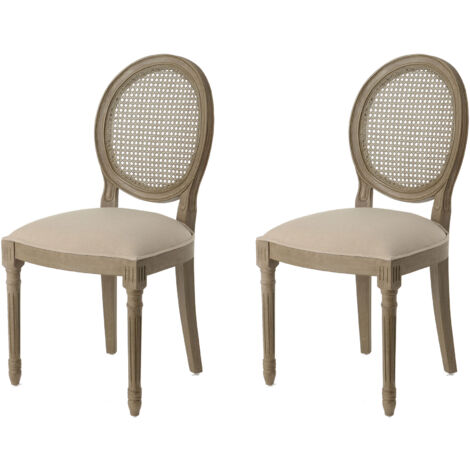 Lot de 2 chaises en bois naturel et tissu taupe - MEDAILLON