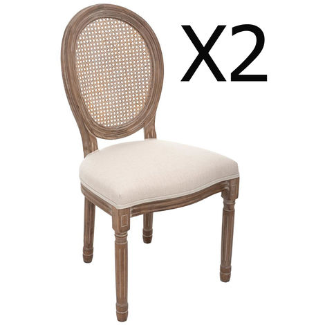 Lot de 2 chaises en bouleau et lin - L.56,5 x l.49,5 x H.95 cm -PEGANE-