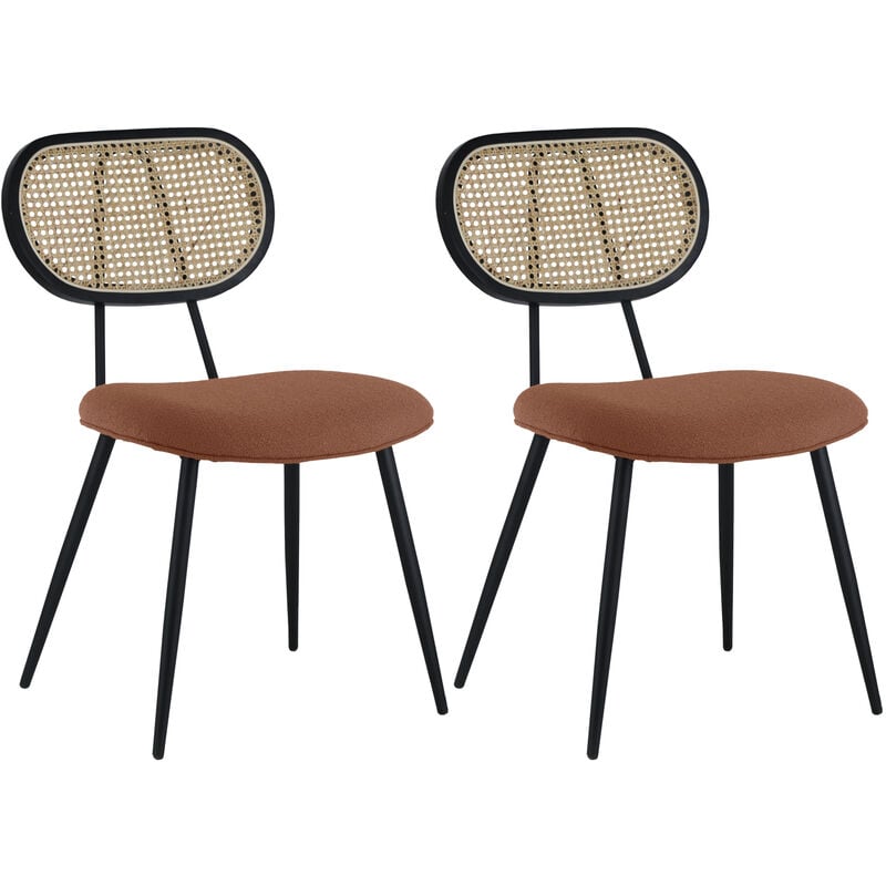 Lot de 2 chaises en cannage et tissu boucle rouille elena - Happy Garden