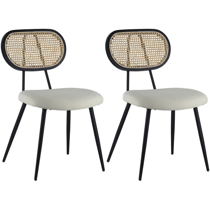 Happy Garden - Lot de 2 chaises en cannage et tissu boucle écru elena