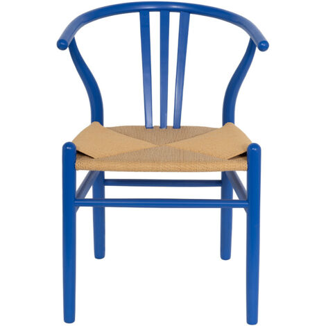 Lot de 2 chaises en corde tressée et bois - Bleu électrique - Lio