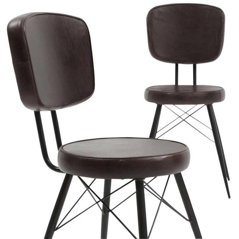 made in meubles - chaise en cuir marron foncé pharell (lot de 2) - marron