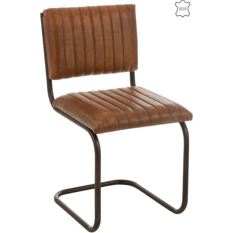 Lot de 2 chaises en cuir et métal cognac 43x47x87cm