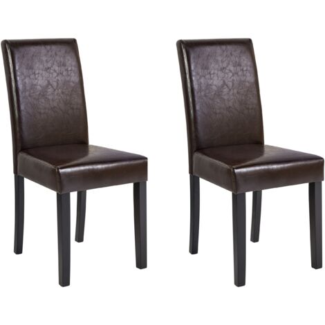 Lot de 2 Chaises en Cuir PU Marron Pieds en Bois de Pin Foncé Haut Dossier Broadway