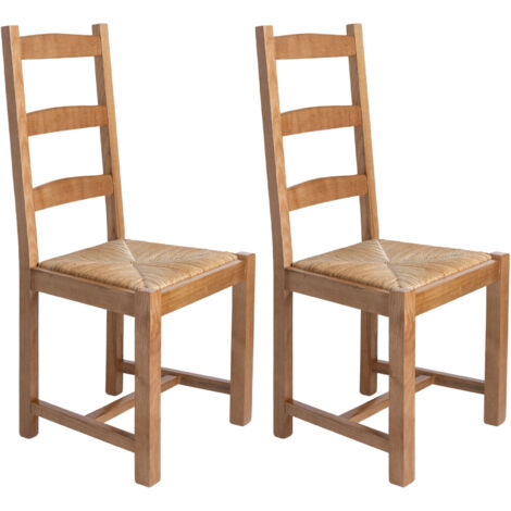 Lot de 2 chaises en hêtre chêne clair assise paille - ACHELET
