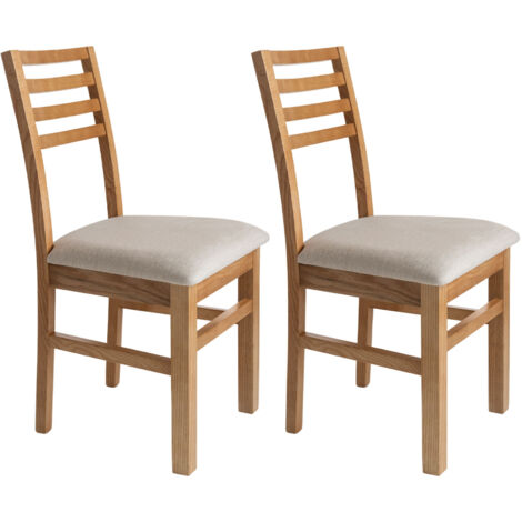 Lot de 2 chaises en hêtre chêne clair assise tissu beige - LOUISE