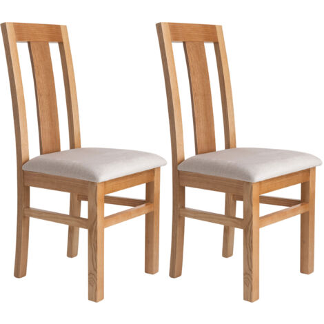 Lot de 2 chaises en hêtre chêne clair assise tissu beige - MARTHA