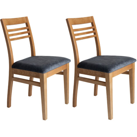 Lot de 2 chaises en hêtre chêne clair assise tissu gris - AGATHE