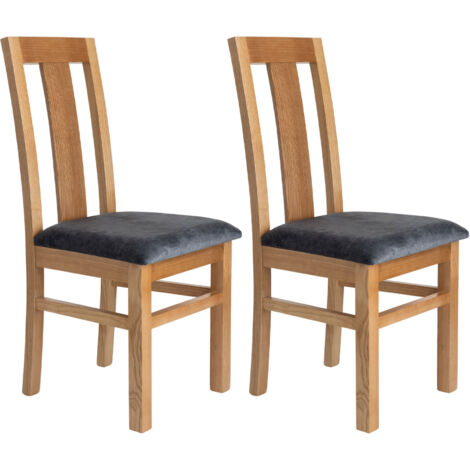 Lot de 2 chaises en hĂŞtre chĂŞne clair assise tissu gris - MARTHA