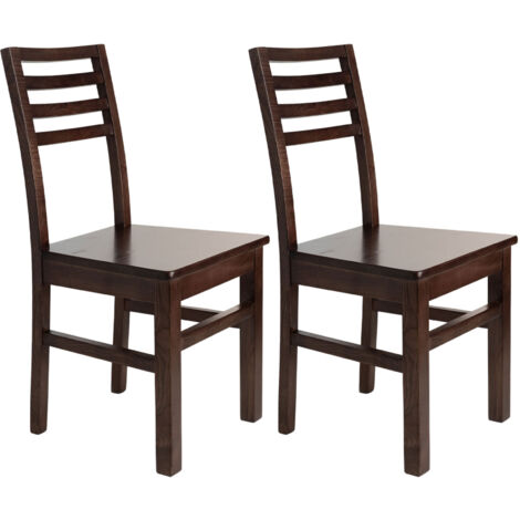 Lot de 2 chaises en hêtre chêne foncé assise bois - LOUISE