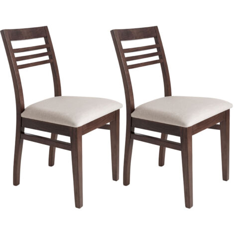 Lot de 2 chaises en hêtre chêne foncé assise tissu beige - AGATHE