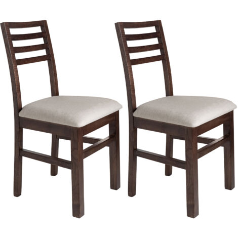 Lot de 2 chaises en hêtre chêne foncé assise tissu beige - LOUISE