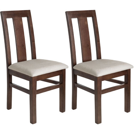 Lot de 2 chaises en hêtre chêne foncé assise tissu beige - MARTHA