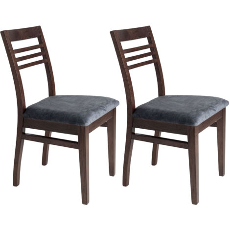 Lot de 2 chaises en hêtre chêne foncé assise tissu gris - AGATHE