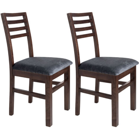 Lot de 2 chaises en hêtre chêne foncé assise tissu gris - LOUISE