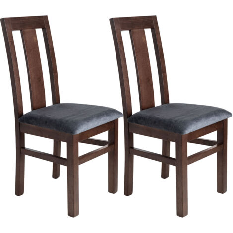 Lot de 2 chaises en hêtre chêne foncé assise tissu gris - MARTHA