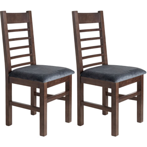 Lot de 2 chaises en hêtre chêne foncé assise tissu gris - RIPAL